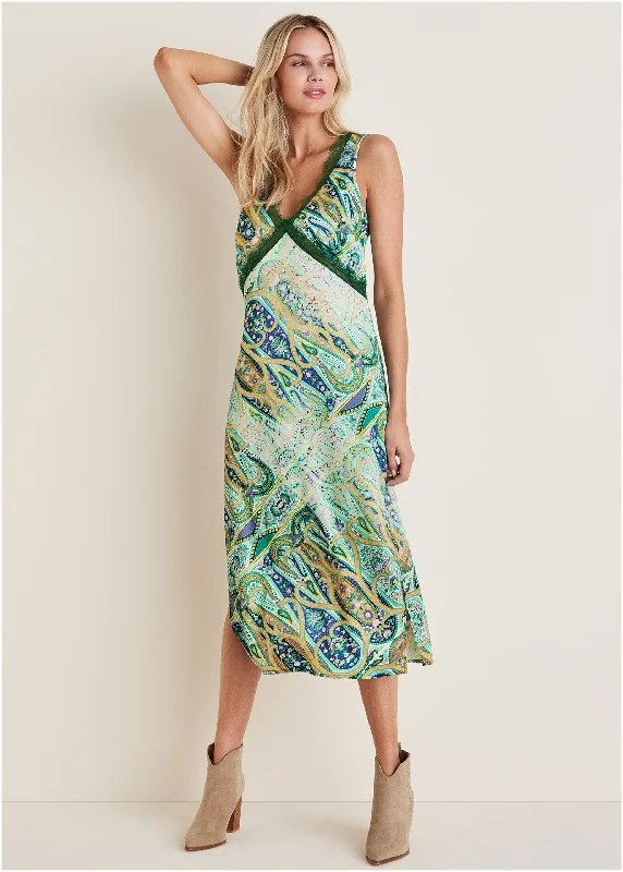  Charming Everyday Clothing For WomenLace Trim Midi Dress - Ethereal Paisley