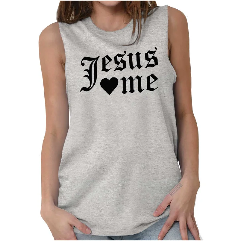  Women's Fashionable Clothing SetsJesus Hearts Me Sleeveless T-Shirt