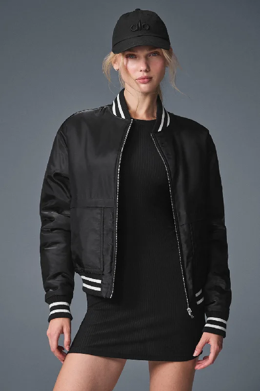  Women's Holiday ApparelAfterglow Varsity Jacket - Black