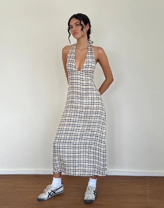  Exclusive Designer Style DealsLenata Halterneck Midi Dress in Pastel Blue Tartan