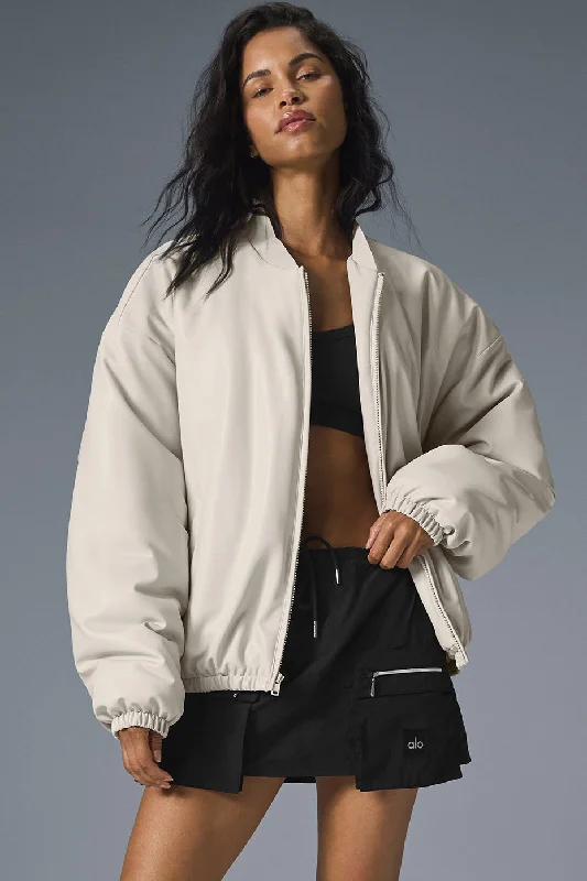  Women's Activewear ApparelFaux Leather Premier Bomber - Bone