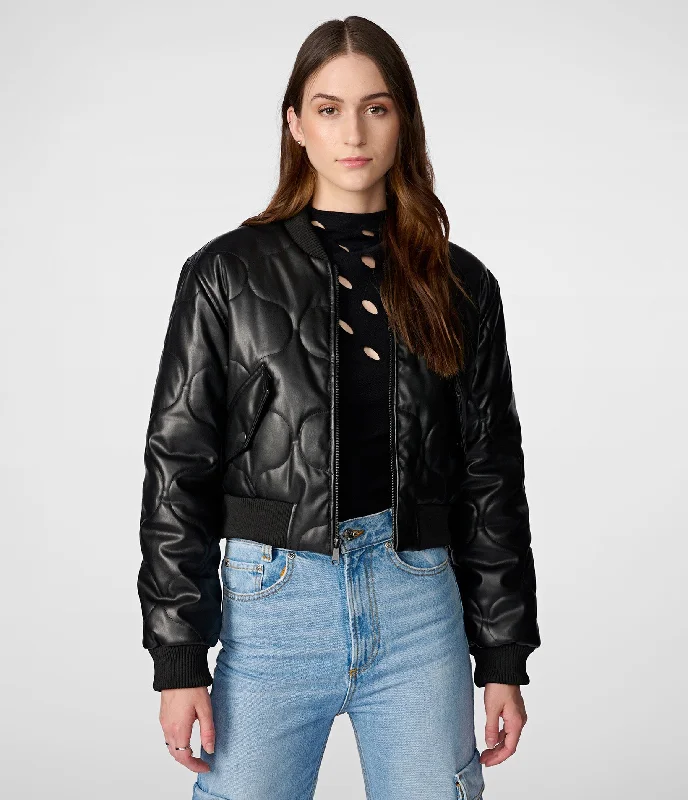  Women's Transitional OutfitFaux Leather Quilted Cropped Jacket