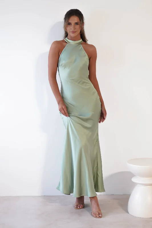  Women's Travel GarmentsNatalia Soft Satin Maxi Dress | Sage Green