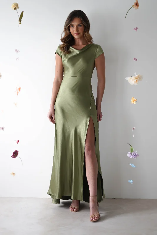  Comfortable Women's ApparelRamona Soft Satin Maxi Dress | Olive