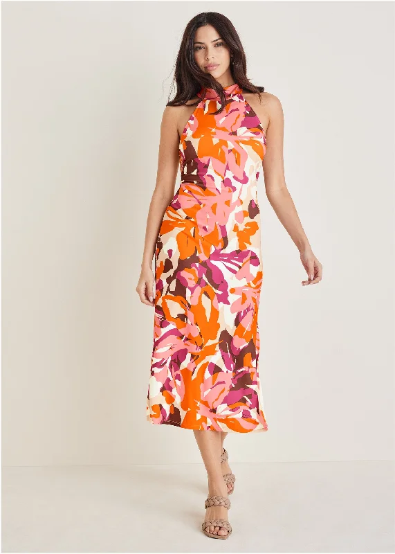  Women's Casual Wear ClothingHigh Neck Midi Dress - Desert Floral