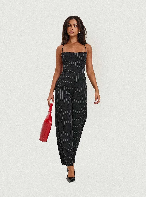  Women's Professional OutfitCreammy Jumpsuit Black Pinstripe