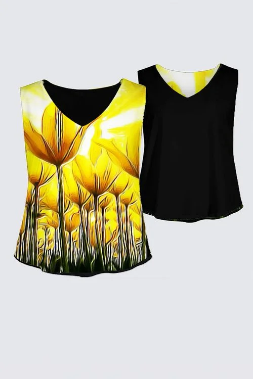  Women's Trendy ClothingFloral Embosses: Tulip Daydream 02 Designer Kaplan Sleeveless Tee (Plus Size)