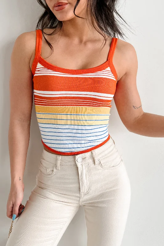  Women's Evening AttireLife Is A Beach Striped Tank Top (Orange Combo)