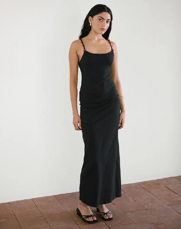  Women's Athletic OutfitCantana Maxi Dress in Black with Red Rosette