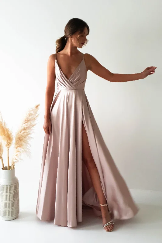  Women's Travel ApparelVelia Satin Maxi Gown | Champagne