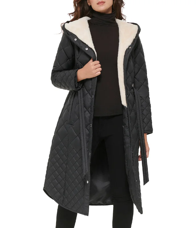  Women's Formal Event AttireBelted quilted long jacket With Faux Sherpa Lining