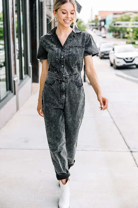  Affordable Women's ClothesShow Me Around Black Denim Jumpsuit