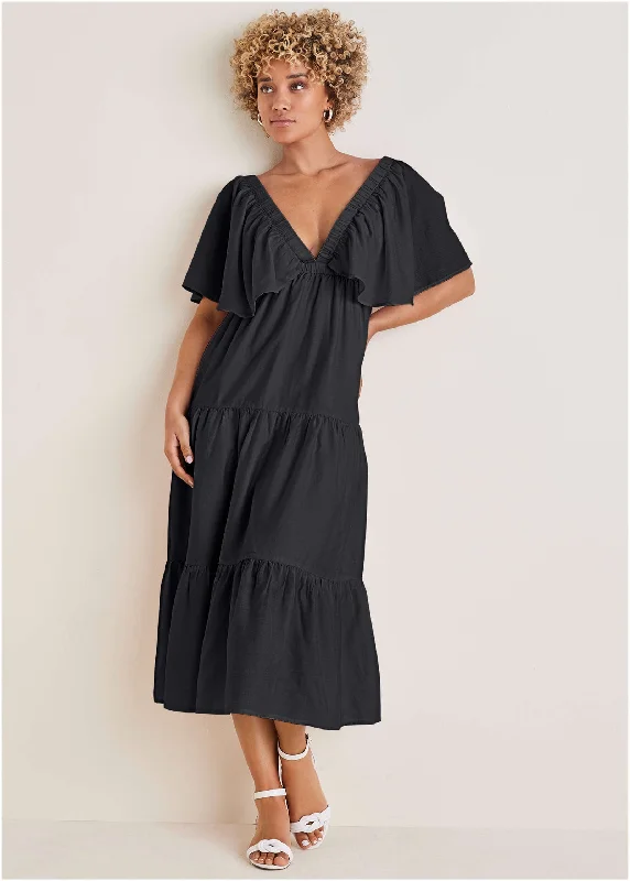  Women's Urban ClothingCrinkle Midi Dress - Black