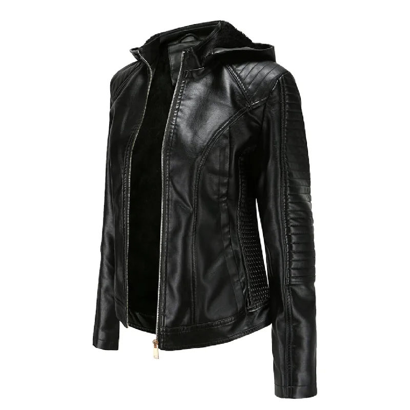  Massive Selection SaleHooded Vegan Leather Jacket with Inner Fur