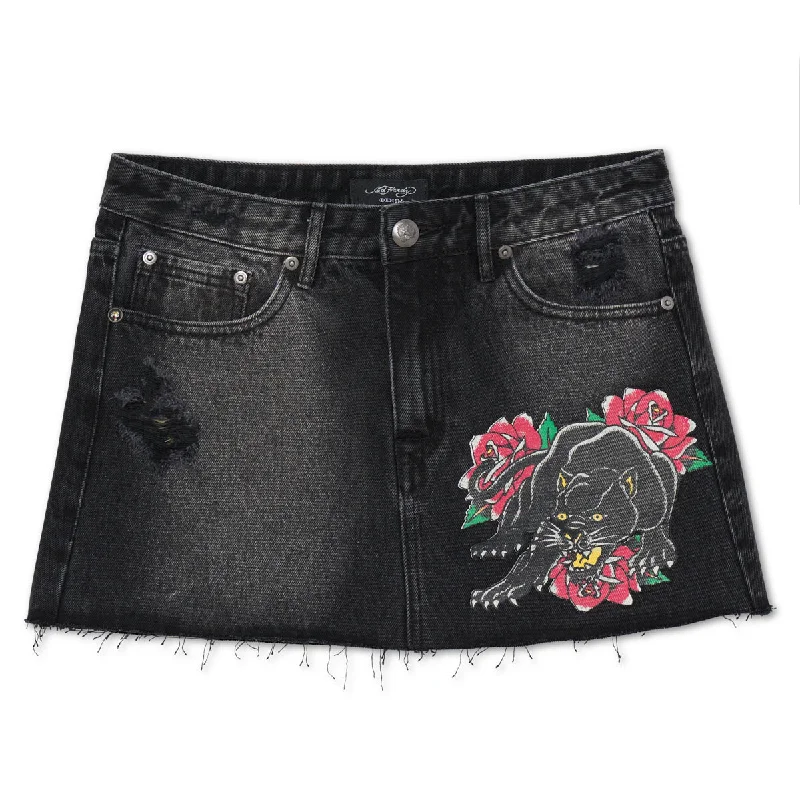  Women's Functional Apparel For Outdoor ActivitiesPanther Roses Denim Skirt