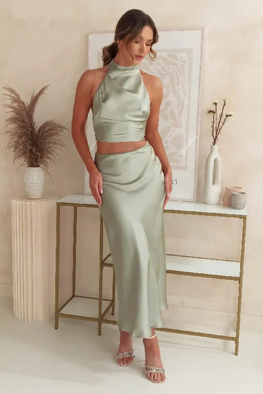  Women's Trendy ClothingImogen Satin Maxi Skirt | Sage