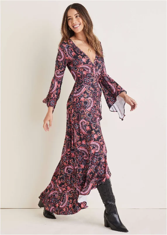  Women's High-Fashion GarmentsPaisley Wrap Maxi Dress - Multi-Paisley