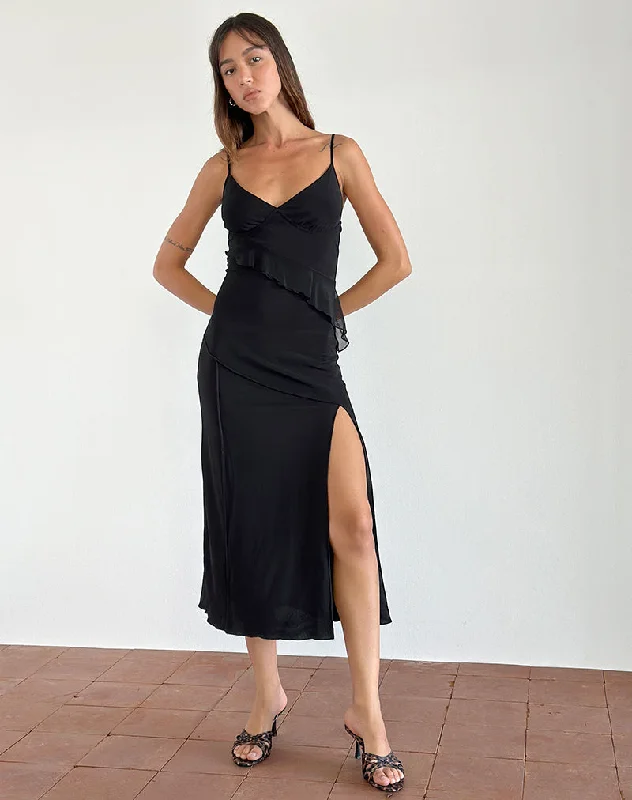  Stylish DealsJacy Ruffle Midi Dress in Mesh Black