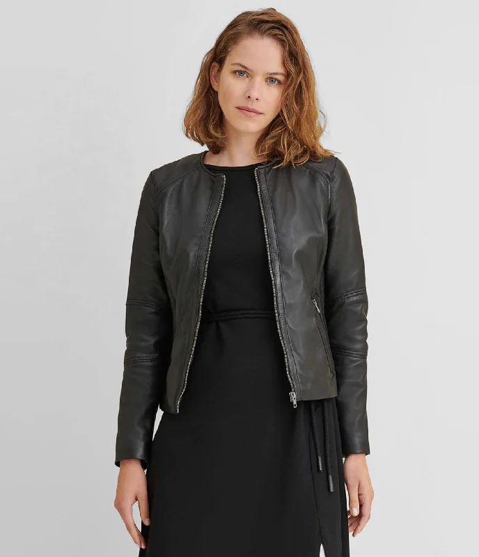  Chic Women's OutfitLeather Jacket With Side Stitching