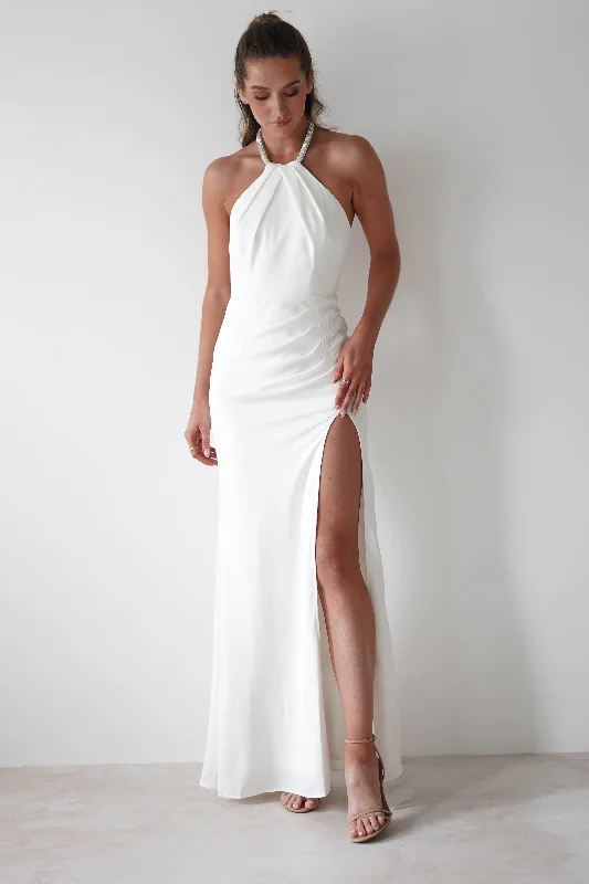  Affordable Trendy Clothes For WomenFranca Diamante Halterneck Maxi Dress | White