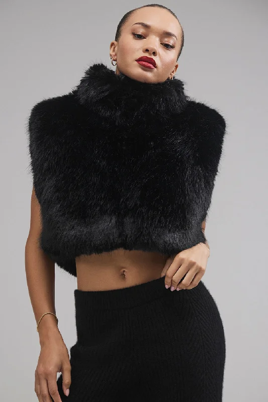  Women's Casual GarmentsOpulent Faux Fur Cropped Vest - Black