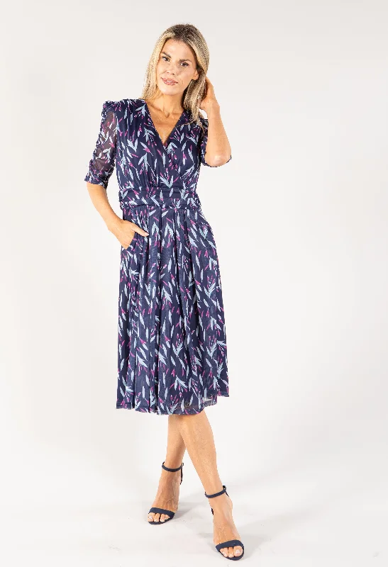  Crazy Discounts, Hurry UpLeaf Print Mesh Wrap Midi Dress