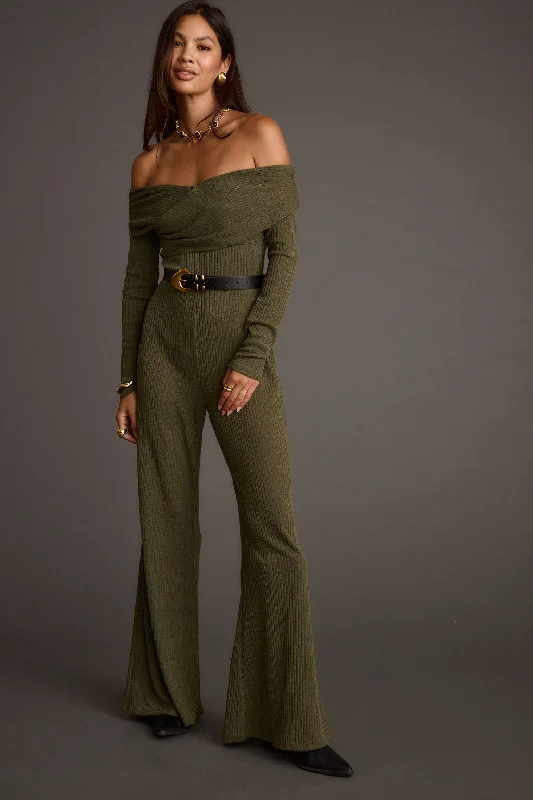  Daring Fashion PromotionsGreenwich Olive Knit Off The Shoulder Jumpsuit