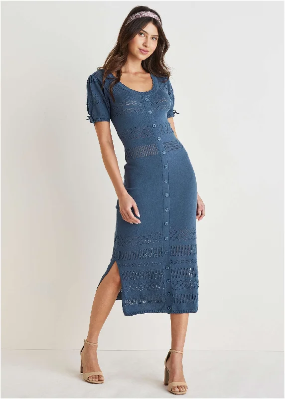  Women's Contemporary ApparelPointelle Midi Dress - Navy