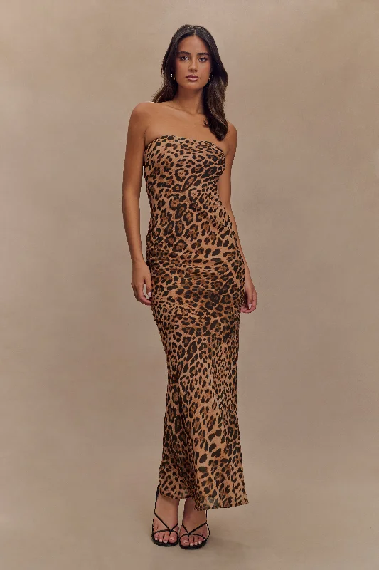  Women's Transitional ClothesBreanna Strapless Chiffon Maxi Dress - Leopard Print