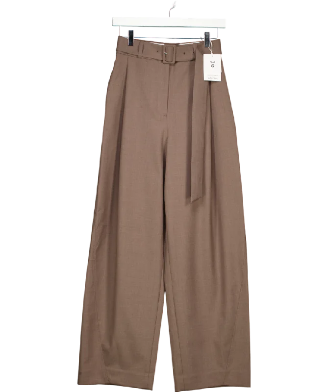  Refined Fashion Sale& Other Stories Brown Tailored Wool Blend Belted Barrel-leg Trousers UK 6