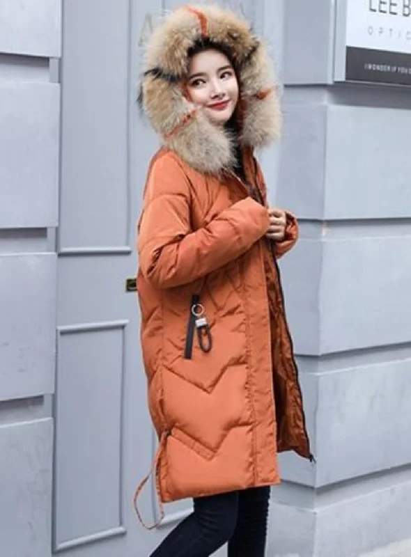  Get The Latest TrendsWomens Casual Puffer Coat with Faux Fur Hood in Caramel Brown