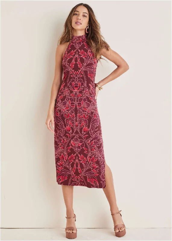  Women's Clothing For TravelHigh Neck Midi Dress - Nouveau Tapestry