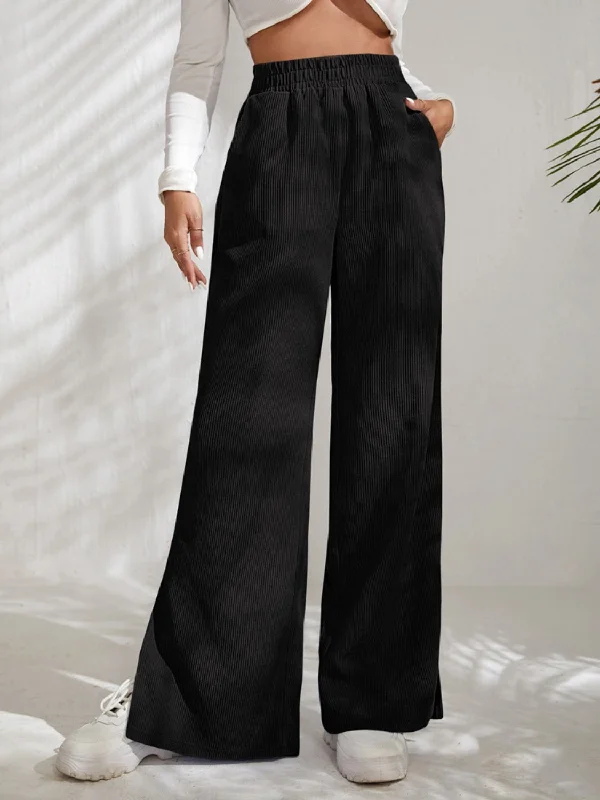  Women's Plus-Size GarmentsSlit Pocketed High Waist Wide Leg Pants