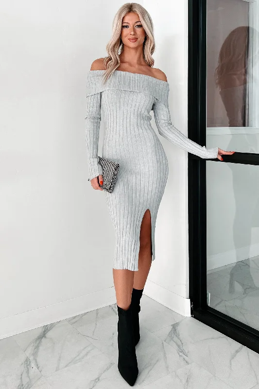  Street Style DiscountsLeah Off The Shoulder Sweater Dress (Light Heather Grey)