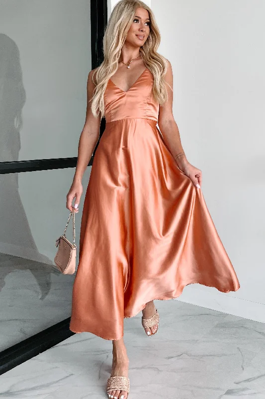  Formal Garments For WomenLuxurious Poise Satin Midi Dress (Light Rust)