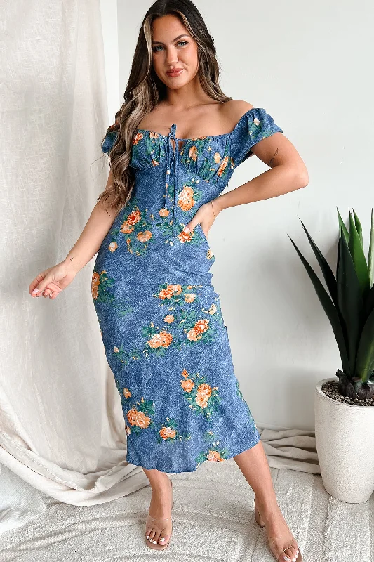  Women's High-End ClothingApril Showers Floral Maxi Dress (Blue)