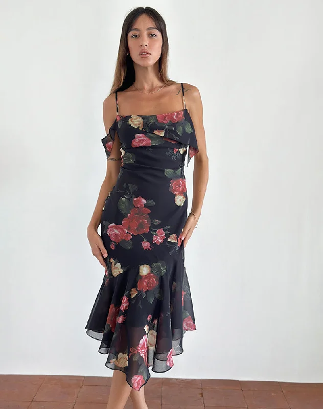  Minimalist Fashion SaleDansya Midi Dress in Renaissance Rose Black