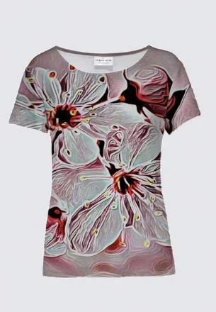  Women's Holiday ClothesFloral Embosses: Pictorial Cherry Blossoms 01-03 Designer K Smith Tee